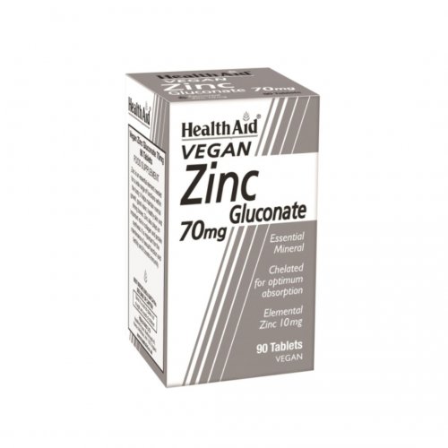 Health Aid Zinc Gluconate 70mg Συμπλήρωμα Διατροφής Ψευδαργύρου για Τόνωση Ανοσοποιητικού, Καλή Υγεία Δέρματος & Αναπαραγωγικού, 90 ταμπλέτες